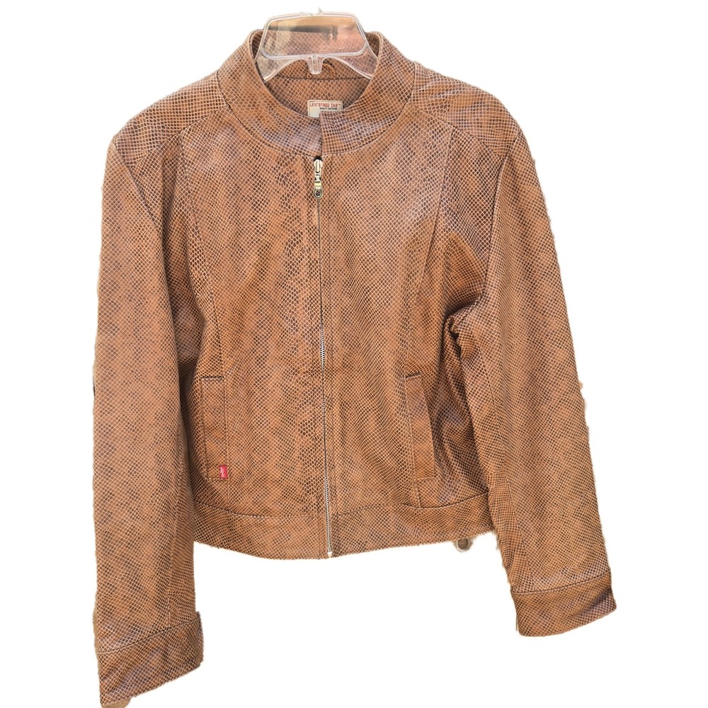 Levis Red Tab Snakeskin Embossed Leather Jacket Brown Moto Zip 850M Vintage L